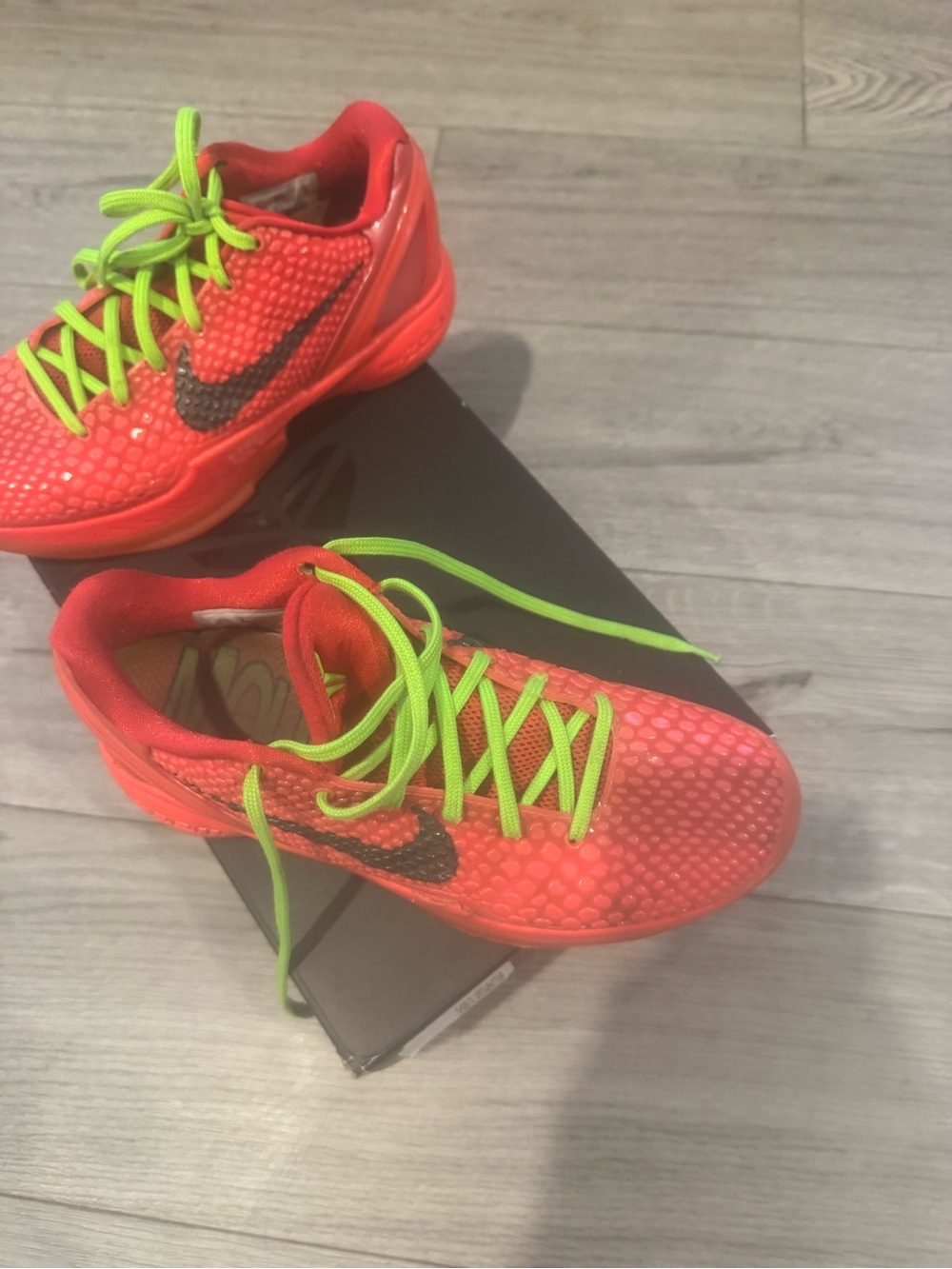Nike Kids Bright Red Sneakers with Neon Green Laces
